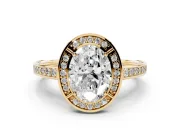 Oval Sectioned Halo Engagement Ring Setting | Pavé Gallery and Band | Yellow Gold
