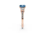 Fancy Blue Three-Stone Asscher Cut Diamond Pavé Band Ring Set in Rose gold with Prong-Set Trio