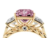 Princess Cut Three Stone Engagement Ring Setting for a Fancy Pink Lab-Grown Diamond | Braided Band | Yellow Gold