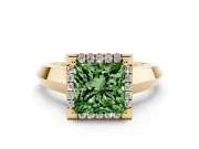 Princess Cut Halo Engagement Ring Setting for a Fancy Green Lab-Grown Diamond | Knife-Edge Band | Yellow Gold