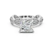Princess Cut Vintage Milgrain Engagement Ring Setting | Graduated Stations | Sterling Silver