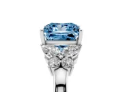 Fancy Blue Princess Cut Diamond Solitaire Floral Ring Set in Silver with Marquise Petals and Prong Setting