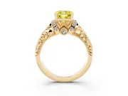 Cushion Cut Filigree Engagement Ring Setting for a Fancy Yellow Lab-Grown Diamond | Yellow Gold