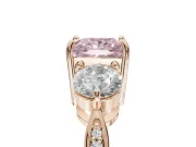 Princess Cut Three Stone Engagement Ring Setting for a Fancy Pink Lab-Grown Diamond | Tapered Pave Band | Rose Gold