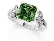 Fancy Green Asscher Cut Diamond Floral Vine Solitaire Engagement Ring Set in Platinum with Marquise Leaves