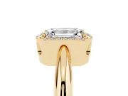 Emerald Cut Diamond Halo Engagement Ring Set in Yellow gold with Plain Split Shank and Prong Setting