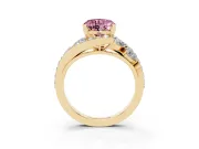 Fancy Pink Heart Cut Diamond Halo Ring Set in Yellow gold with Marquise and Pavé Band in Prong Setting