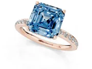 Asscher Cut Hidden Halo Engagement Ring Setting for a Fancy Blue Lab-Grown Diamond | Rose Gold