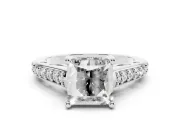 Princess Cut Graduated Pave Cathedral Engagement Ring Setting | Scroll Cut-Outs | Sterling Silver