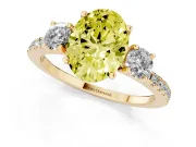 Oval Three Stone Engagement Ring Setting for a Fancy Yellow Lab-Grown Diamond | Pave Shoulders | Yellow Gold