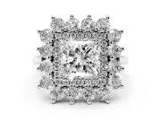 Princess Cut Floral Double Halo Engagement Ring Setting | Plain Band | Platinum