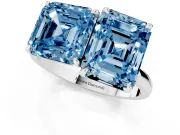 Fancy Blue Asscher Cut and Emerald Cut Toi Moi Ring Set in Silver with Prong Setting