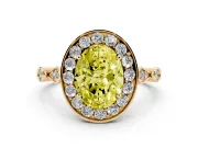 Oval Vintage Halo Engagement Ring Setting for a Fancy Yellow Lab-Grown Diamond | Bezel Station Shoulders | Yellow Gold