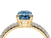 Emerald Cut Three Row Pave Engagement Ring Setting for a Fancy Blue Lab-Grown Diamond | Yellow Gold