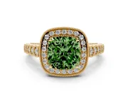 Cushion Cut Graduated Milgrain Halo Engagement Ring Setting for a Fancy Green Lab-Grown Diamond | Yellow Gold