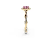 Cushion Cut Twist Halo Engagement Ring Setting for a Fancy Pink Lab-Grown Diamond | Yellow Gold