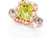 Fancy Yellow Radiant Cut Diamond Floral Halo Ring Set in Rose gold with Shared Prong Band