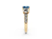 Asscher Cut Three Stone Engagement Ring Setting for a Fancy Blue Lab-Grown Diamond | Accented Shoulders | Yellow Gold