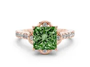 Princess Cut Floral Petal Engagement Ring Setting for a Fancy Green Lab-Grown Diamond | Petal Accents | Rose Gold