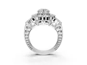 Round Vintage Floral Halo Engagement Ring Setting | Engraved Milgrain Band | Platinum