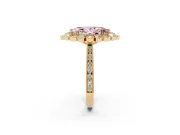 Fancy Pink Marquise Cut Diamond Halo Milgrain Pavé Ring Set in Yellow gold with Prong Setting