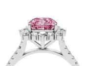 Cushion Cut Scalloped Halo Engagement Ring Setting for a Fancy Pink Lab-Grown Diamond | Single Row Pave | White Gold