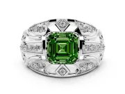 Asscher Cut Art Deco Engagement Ring Setting for a Fancy Green Lab-Grown Diamond | Platinum