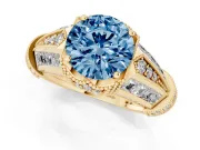 Round Vintage Milgrain Engagement Ring Setting for a Fancy Blue Lab-Grown Diamond | Hidden Halo | Yellow Gold