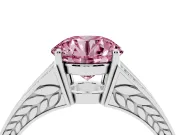 Fancy Pink Round Cut Diamond Split Shank Ring Set in White gold with Pavé Band and Prong Setting