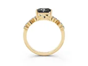 Radiant Cut Scattered Accent Engagement Ring Setting for a Black Center | Slim Band | Yellow Gold