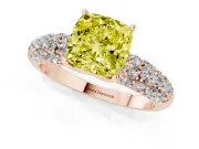 Fancy Yellow Cushion Cut Diamond Pavé Band Solitaire Ring Set in Rose gold with Close-Set Accent Stones and Prong Setting