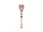 Cushion Cut Hidden Halo Three Stone Engagement Ring Setting for a Fancy Pink Lab-Grown Diamond | Rose Gold
