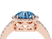 Round Halo Engagement Ring Setting for a Fancy Blue Lab-Grown Diamond | Half Pave Band | Rose Gold