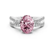 Fancy Pink Three-Stone Oval Cut Diamond Twist Band Ring Set in Silver with Pavé Accents and Prong Setting