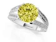 Fancy Yellow Round Cut Diamond Split Shank Ring Set in Platinum with Pavé Band and Prong Setting