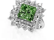 Princess Cut Floral Halo Engagement Ring Setting for a Fancy Green Lab-Grown Diamond | Plain Band | Sterling Silver