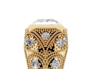 Princess Cut Diamond Bezel Ring Set in Yellow gold with Milgrain Accent Band