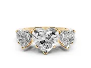 Heart-Shaped Three Stone Engagement Ring Setting | Large Side Stones | Yellow Gold