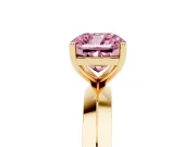 Fancy Pink Cushion Cut Diamond Solitaire Engagement Ring Set in Yellow gold with Flat Band and Prong Setting