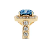 Cushion Cut Graduated Milgrain Halo Engagement Ring Setting for a Fancy Blue Lab-Grown Diamond | Yellow Gold