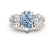 Pear-Shaped Vintage Three Stone Engagement Ring Setting for a Fancy Blue Lab-Grown Diamond | Graduated Pavé | Rose Gold