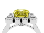 Asscher Cut Milgrain Cluster Halo Engagement Ring Setting for a Fancy Yellow Lab-Grown Diamond | Plain Band | Platinum