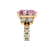 Oval Side Stone Engagement Ring Setting for a Fancy Pink Lab-Grown Diamond | Pave Band | Yellow Gold