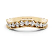 Round Diamond Contour Wedding Band Set in Yellow gold with Milgrain Pavé Setting