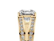 Asscher Cut Diamond Split Shank Ring Set in Yellow gold with Pavé Band and Prong Setting
