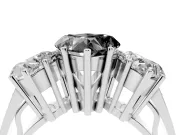 Heart-Shaped Three Stone Engagement Ring Setting for a Black Center | Beaded Shoulders | White Gold