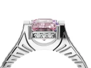 Emerald Cut Vintage Cathedral Engagement Ring Setting for a Fancy Pink Lab-Grown Diamond | Carved Band | Platinum