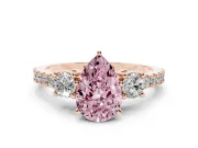 Fancy Pink Three-Stone Pear Cut Diamond Pavé Band Ring Set in Rose gold with Prong Setting