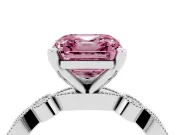 Fancy Pink Asscher Cut Diamond Solitaire Engagement Ring Set in White gold with Milgrain Bezel Accent Band
