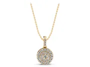 Round Lab-Grown Diamond Double Halo Disc Pendant Necklace | Pavé Bail | Yellow Gold